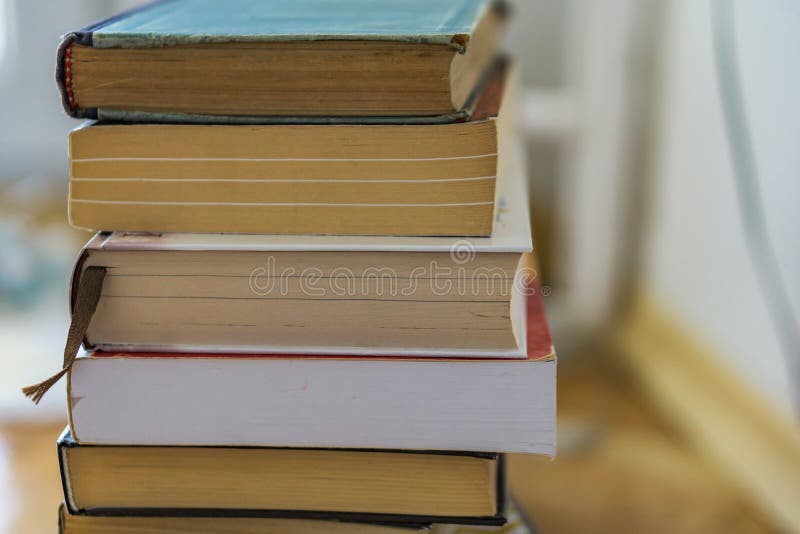 Close up of a bunch of paper books, novels. Concept education an royalty free stock photography