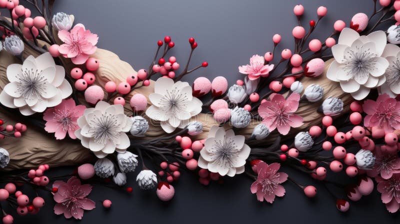 A close up of a bunch of paper flowers. stock images