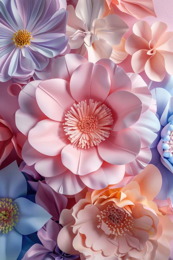 A close up of a bunch of paper flowers. Great for crafts and DIY projects stock image