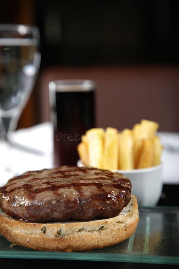 Close up of burger and french fries