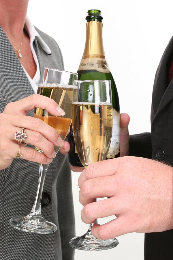 Close-up Business Couple Pouring Champagne