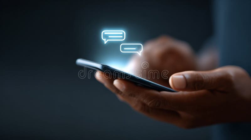 Professional businessman touching smartphone screen, interacting with holographic ai interface, displaying digital stock illustration