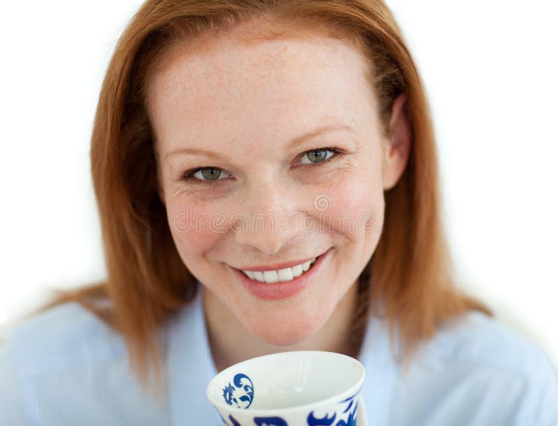 Closeup of a Businesswoman Drinking a Cup of Tea Stock Image Image