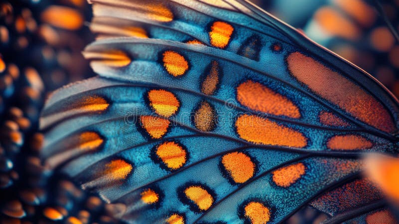 A close up of a butterfly wing with orange spots stock illustration