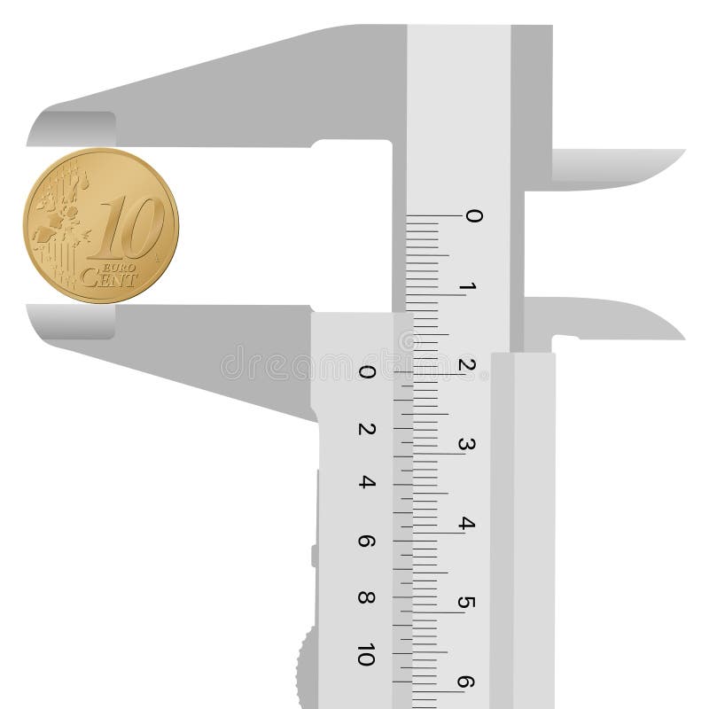 Close-up calliper and 10 euro cent stock illustration