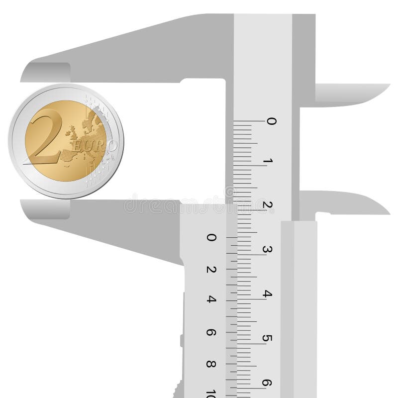 Close-up calliper and 2 euro stock illustration