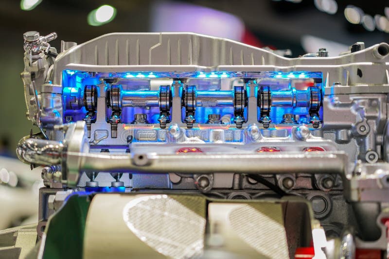 Close Up Camshaft Chamber a Fragment of Modern Car Engine Stock Photo