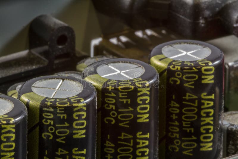Close up of Capacitors on Printed Circuit Board stock image Close up of Capacitors on Printed Circuit Board stock image
