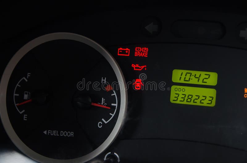 Close Up Car Dash Board Fuel and Alarm Light Stock Photo Image of