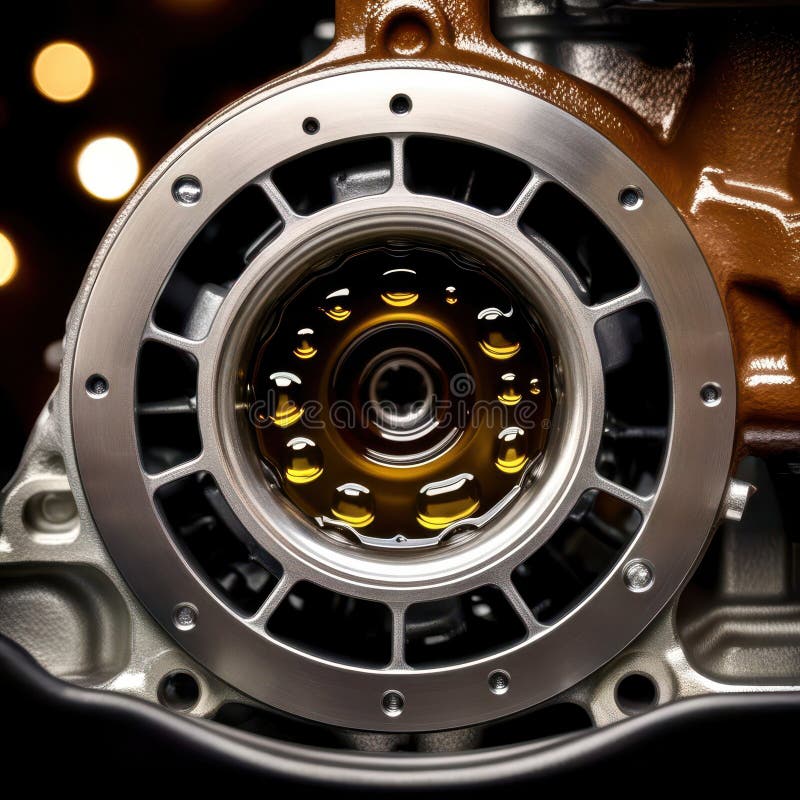 A close up of a car engine with a yellowish liquid inside royalty free stock photos