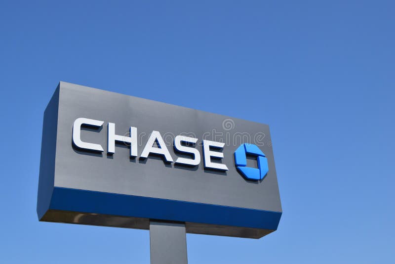 Close up of Chase sign and logo on the facade of a JP Morgan Chase bank branch. stock photo Close up of Chase sign and logo on the facade of a JP Morgan Chase bank branch. stock photo