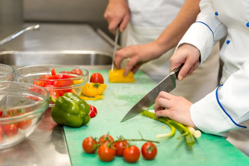 Close Up of Chefs Cutting Vegetables Stock Image Image of expert