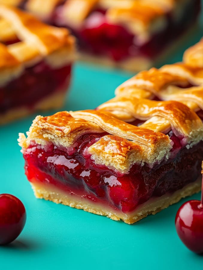 Close-up of cherry pie slice with lattice crust royalty free stock photos