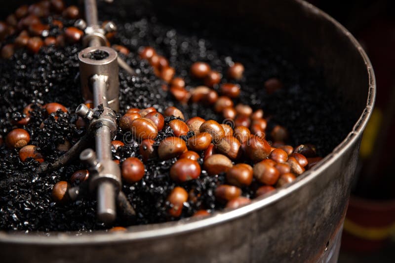 Close Up of Chestnuts roasting stock photo