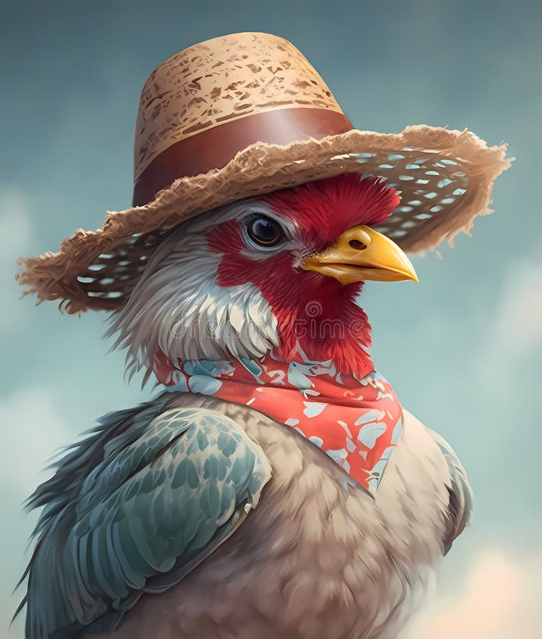 Close Up Chickens Wearing Hat Stock Illustration Illustration of beak