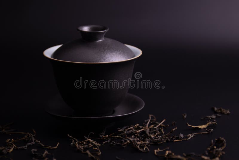 Black Chinese Tea Cup on Black Background Stock Image Image of
