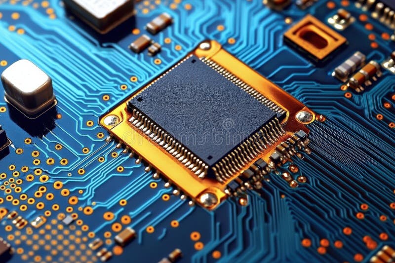 Close-up of a Circuit Board with Microchip royalty free illustration