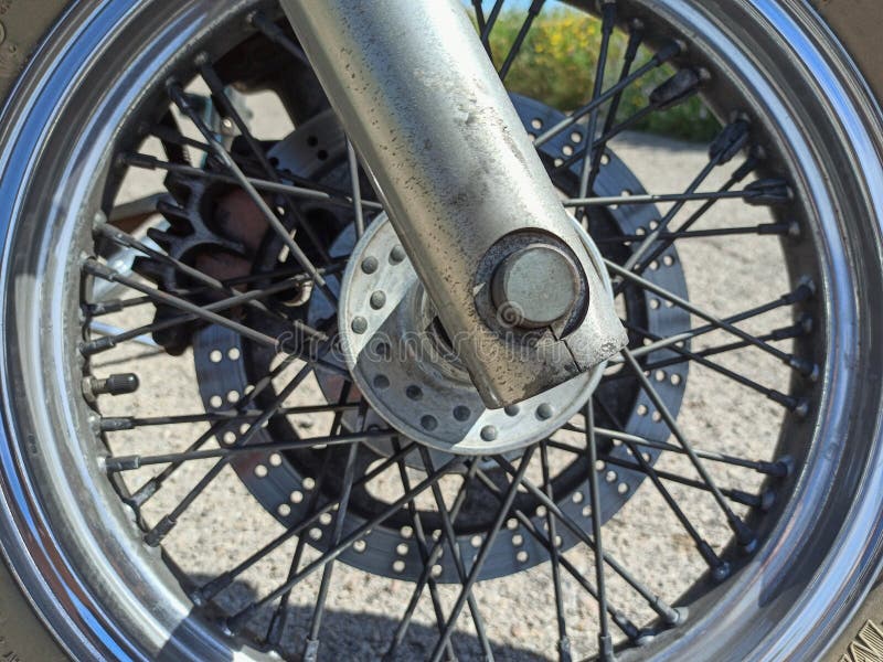 Close Up of a Classic Motorcycle Front Wheels Stock Photo Image of