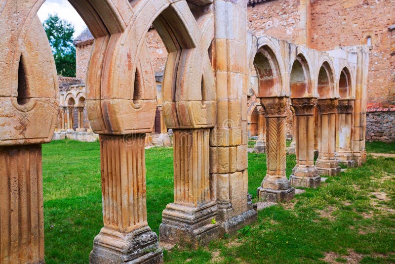 Close up of cloister of Monastery of San Juan de Duero stock photography Close up of cloister of Monastery of San Juan de Duero stock photography