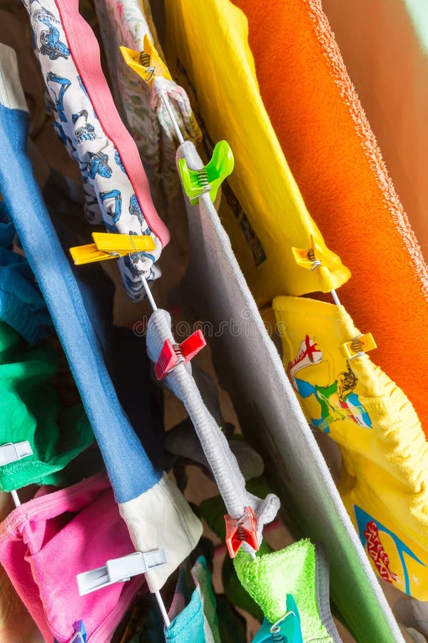 Close up clothes dryer and plastic clips royalty free stock photo