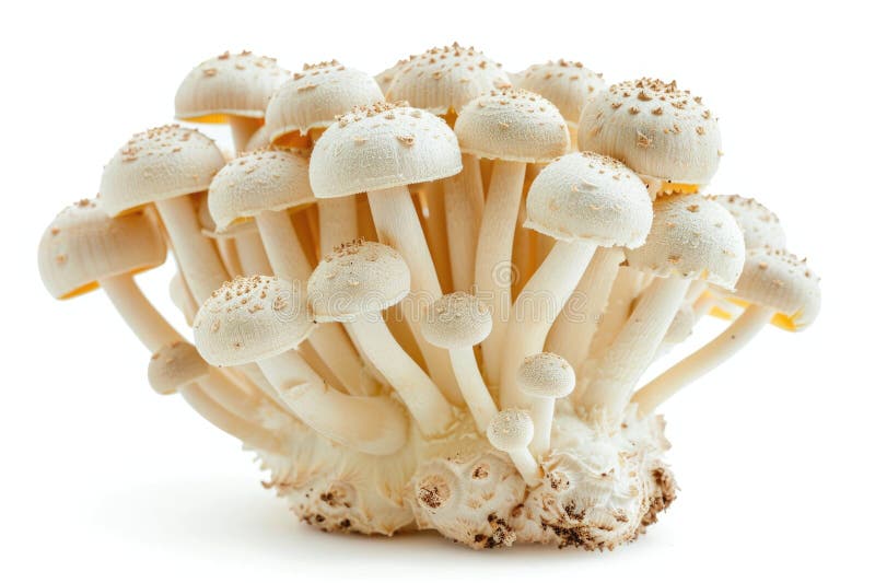 Close-up of a cluster of mushrooms on a white surface royalty free illustration