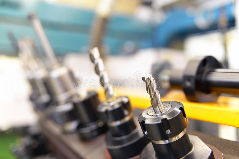 Close up of CNC Mechanical Tools for production of engineering p royalty free stock photo