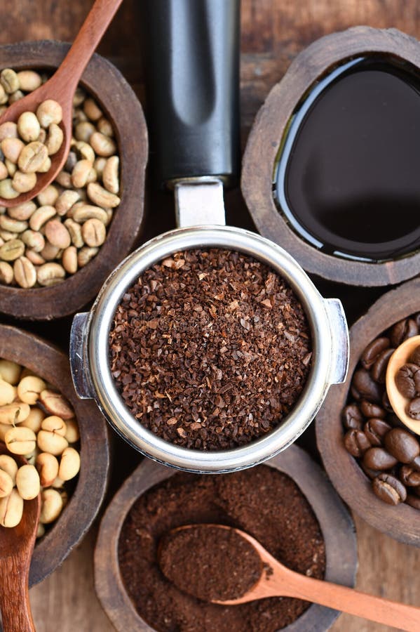Close Up Of Coffee Beans And Ground Coffee Stock Image