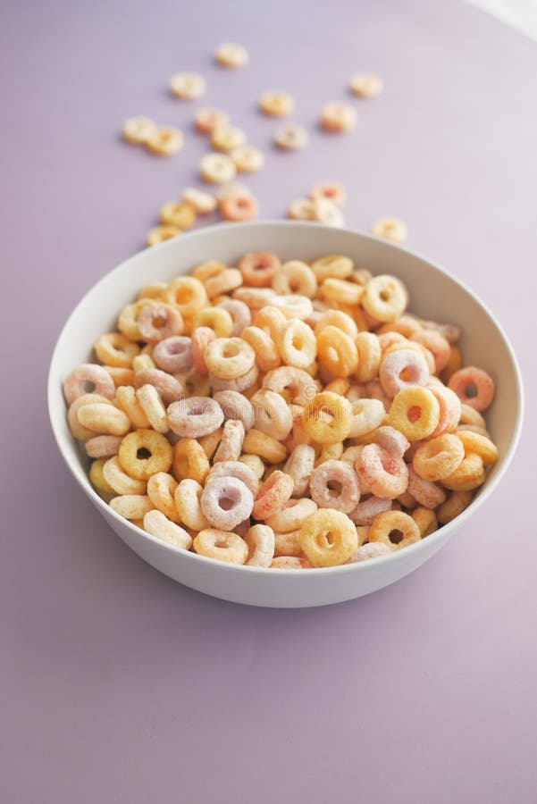Close Up of Colorful Cereal Corn Flakes in a Bowl Stock Photo Image