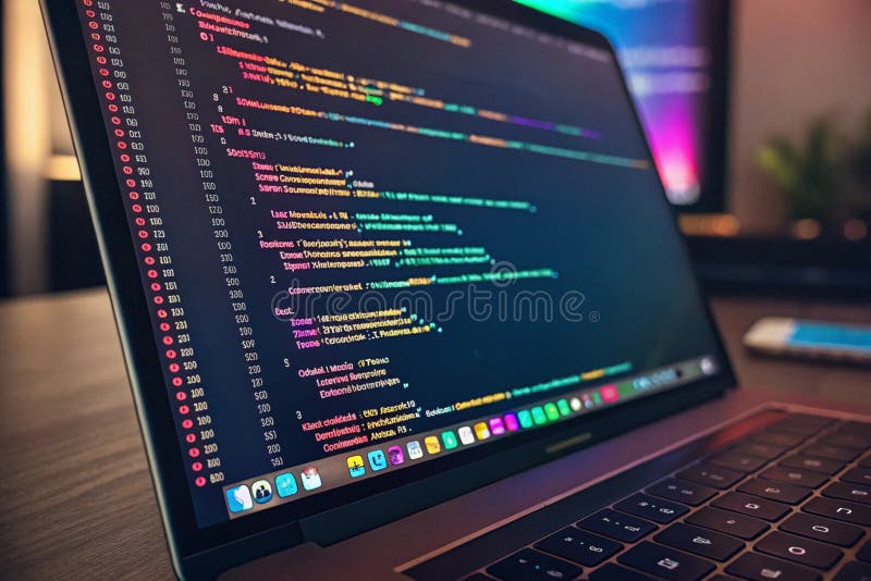Close-up of colorful code lines on a screen for programming and technology themes - generated by ai vector illustration