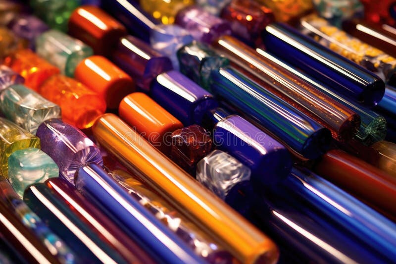 Close-up of colorful glass rods for bead making stock illustration
