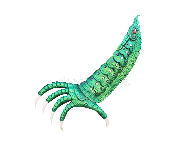 Colorful green serpent foot in temple isolated on white background , clipping path royalty free stock photography