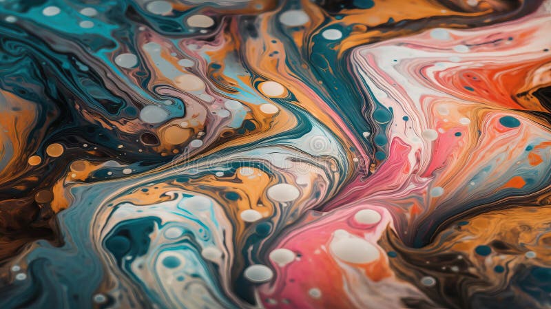 A close up of a colorful liquid painting with bubbles and dots on it\'s surface, with a black backgro vector illustration