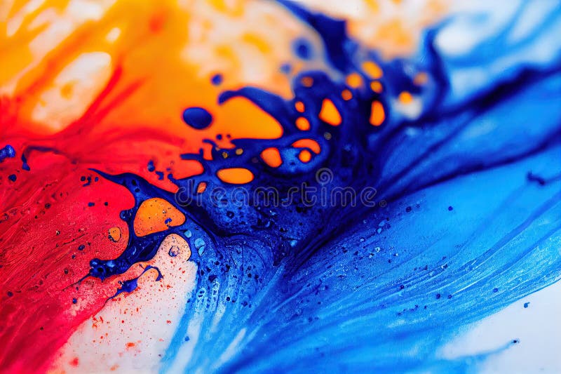 A close up of a colorful liquid painting on a white surface with a blue vector illustration
