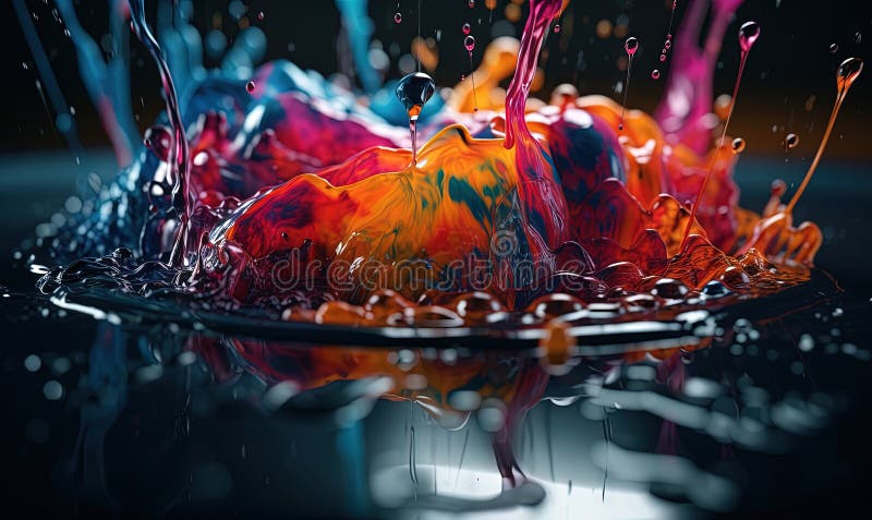 A close up of a colorful liquid splashing on a black surface royalty free illustration