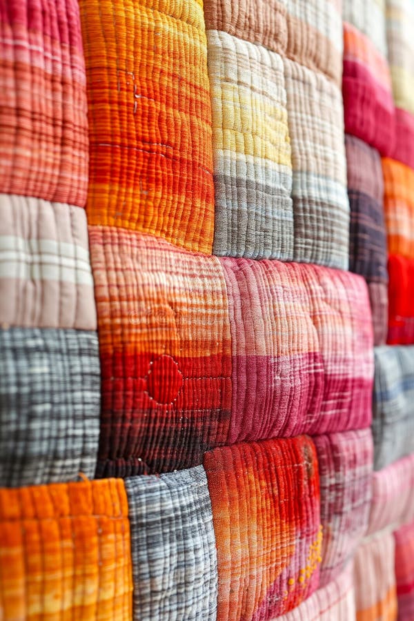 A close up of a colorful quilt on a wall royalty free stock image