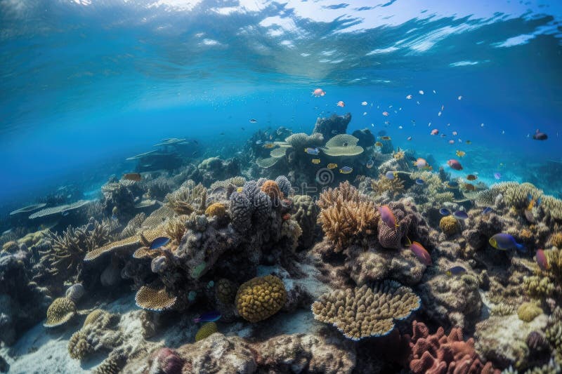 Close-up of a Colorful Reef, with Schools of Fish and Coral Visible ...