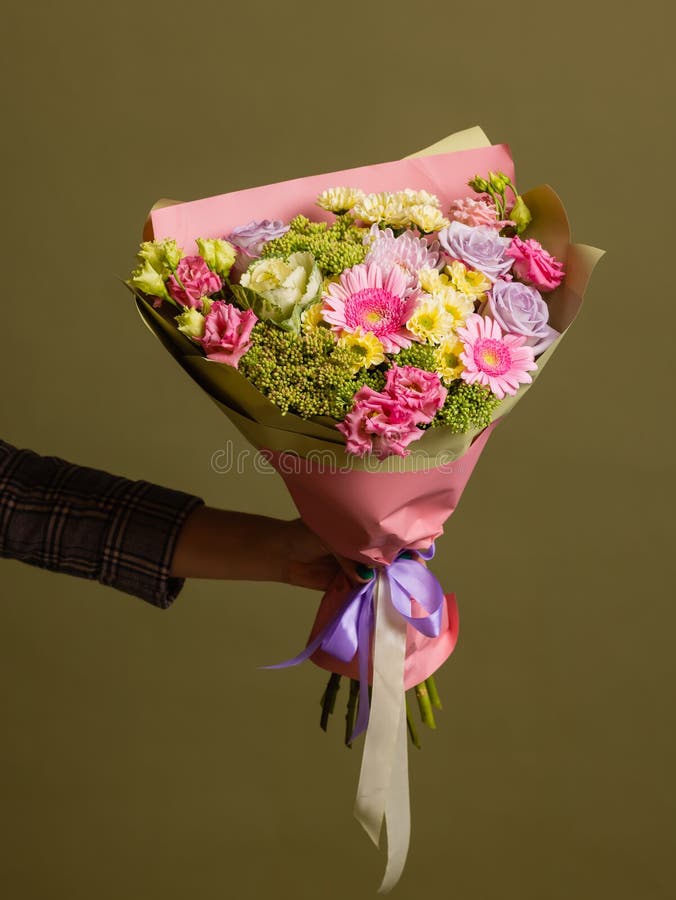 Close-up Colorful Spring Bouquet with Many Different Flowers Jelly ...