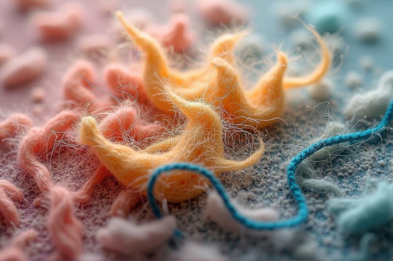 Close-up of colorful textile fibers and threads in abstract arrangement vector illustration