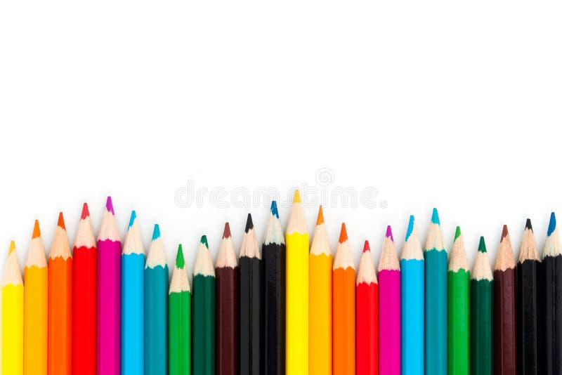 Close up Colour pencils wave shape isolated on white background royalty free stock images