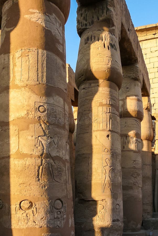 Close up of the columns of the Karnak temple hall stock photos Close up of the columns of the Karnak temple hall stock photos