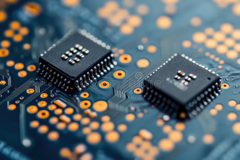 Close up of a computer motherboard with many electronic components royalty free stock image