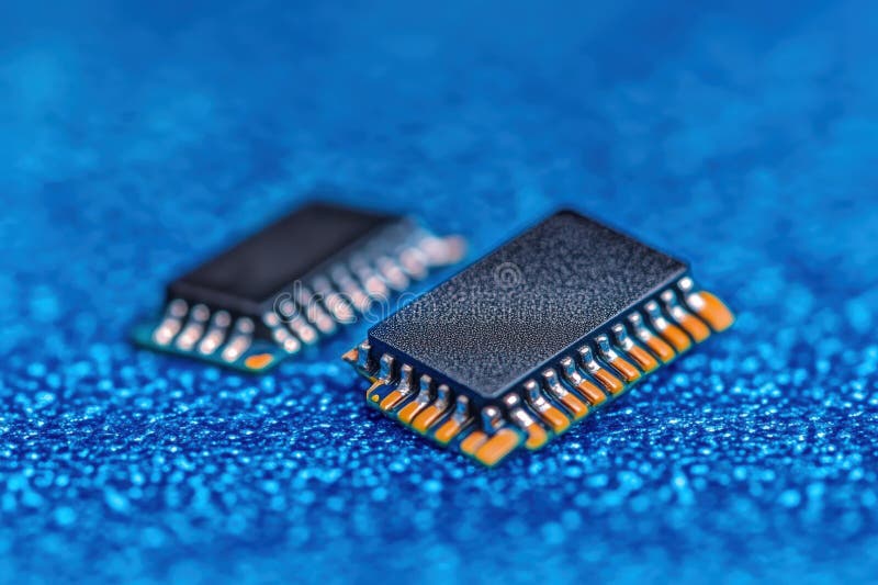 Close up of a computer motherboard with many electronic components royalty free stock photography