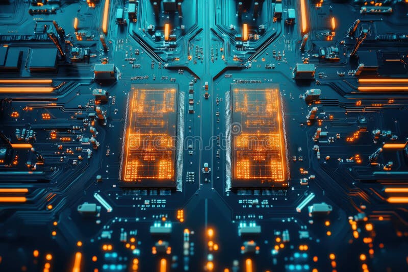 Close up of a computer motherboard with many electronic components royalty free stock images