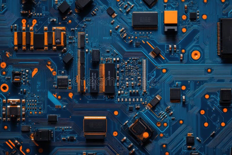 Close up of a computer motherboard with many electronic components stock photography