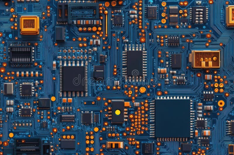 Close up of a computer motherboard with many electronic components royalty free stock photos