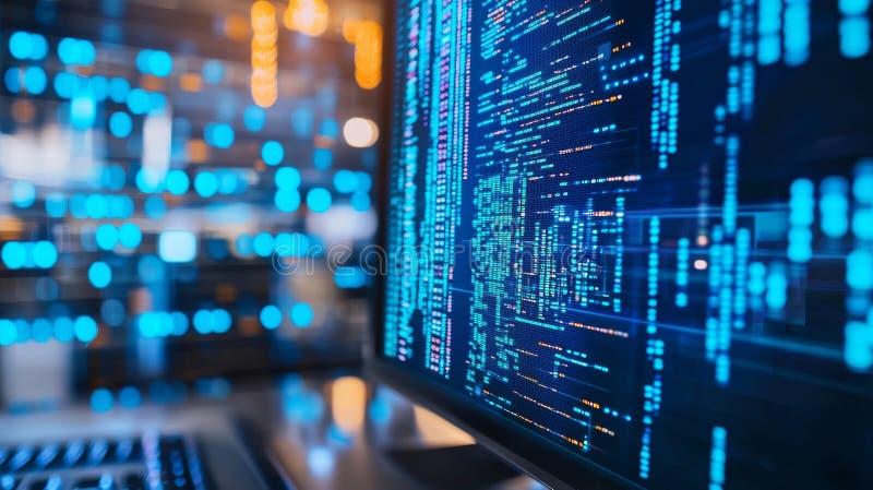 Close-up of a Computer Screen Displaying Code in a Modern Office Stock ...