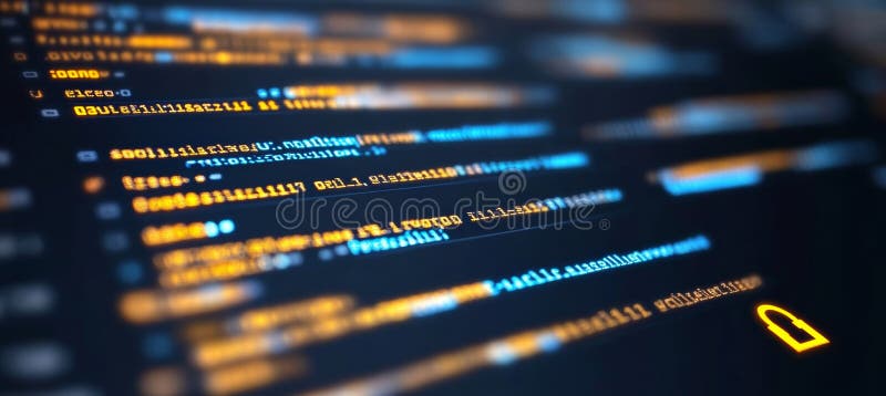 Close-up of Computer Screen Displaying Program Code. Programming and Software Development Concept. stock illustration