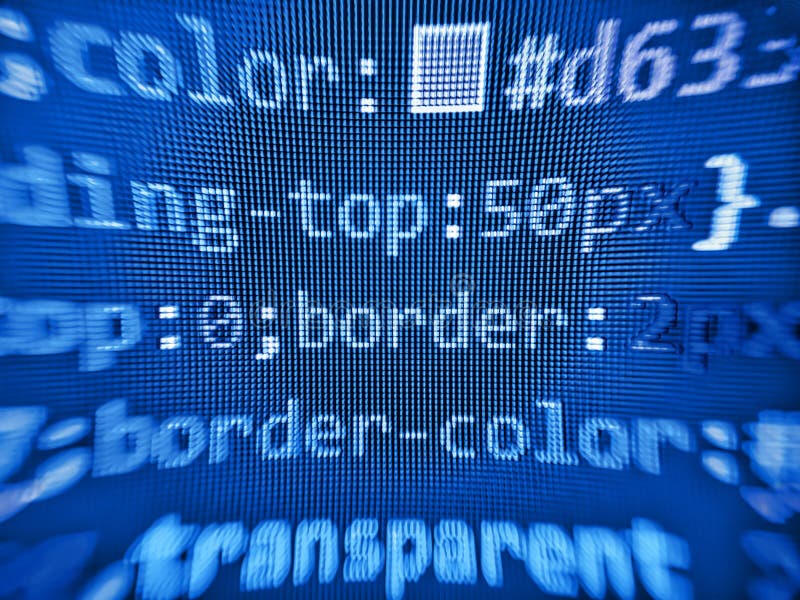 Close up of computer web page code inside of html file. Business Corporate Word Search Puzzle. Software developer screen royalty free stock image