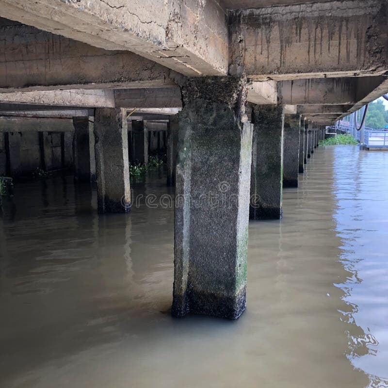Close Up of Concrete Pillars in Water Stock Photo Image of canal