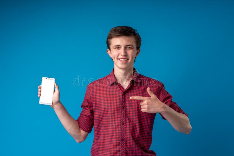 Close Up Of A Contented Happy Laughing Male Mobile Phone Display